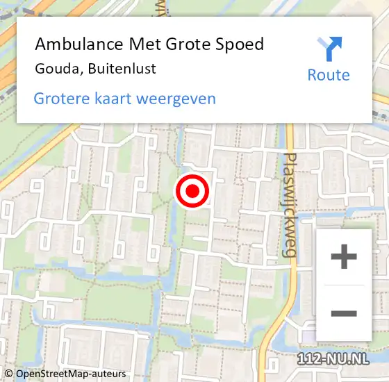Locatie op kaart van de 112 melding: Ambulance Met Grote Spoed Naar Gouda, Buitenlust op 1 april 2022 10:55