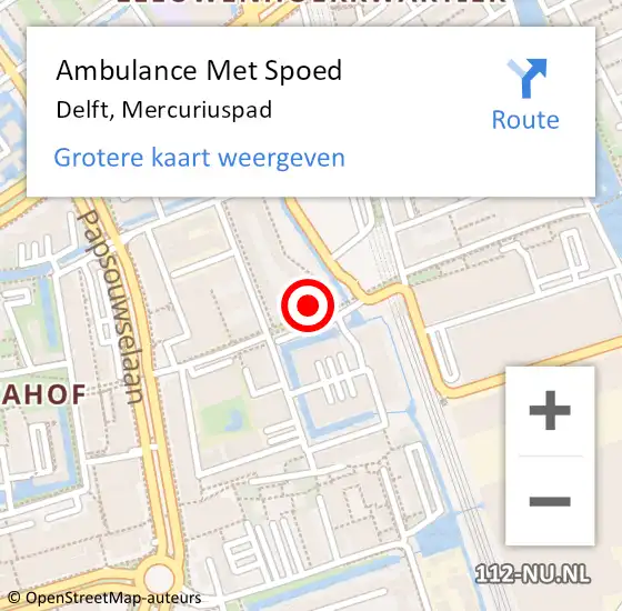 Locatie op kaart van de 112 melding: Ambulance Met Spoed Naar Delft, Mercuriuspad op 1 april 2022 10:57