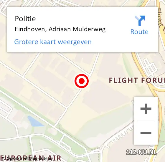 Locatie op kaart van de 112 melding: Politie Eindhoven, Adriaan Mulderweg op 1 april 2022 11:00