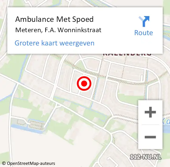 Locatie op kaart van de 112 melding: Ambulance Met Spoed Naar Meteren, F.A. Wonninkstraat op 1 april 2022 11:11