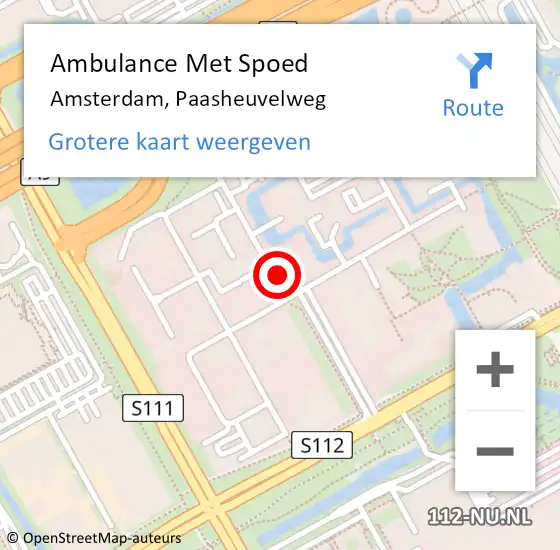 Locatie op kaart van de 112 melding: Ambulance Met Spoed Naar Amsterdam-Zuidoost, Paasheuvelweg op 1 april 2022 11:14