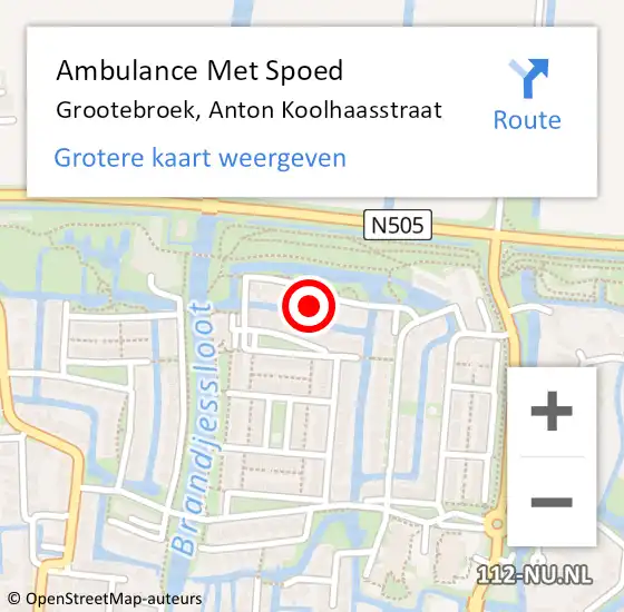 Locatie op kaart van de 112 melding: Ambulance Met Spoed Naar Grootebroek, Anton Koolhaasstraat op 1 april 2022 11:21