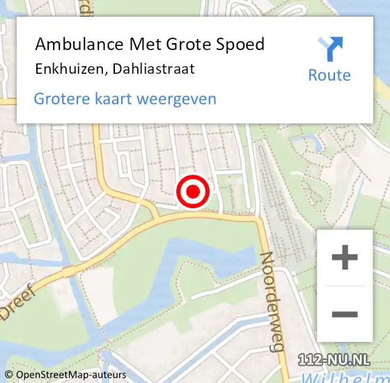 Locatie op kaart van de 112 melding: Ambulance Met Grote Spoed Naar Enkhuizen, Dahliastraat op 1 april 2022 11:41