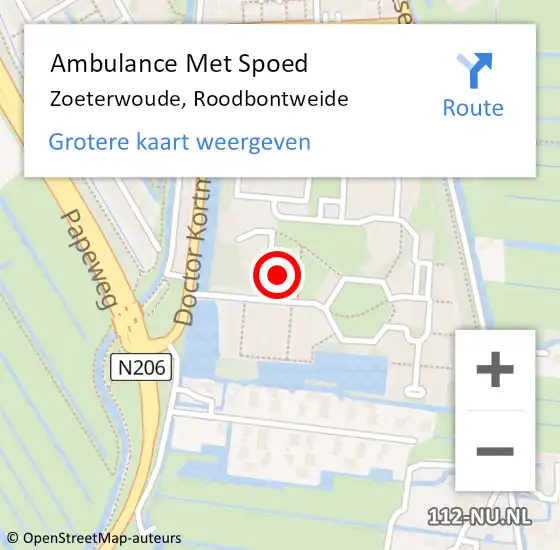 Locatie op kaart van de 112 melding: Ambulance Met Spoed Naar Zoeterwoude, Roodbontweide op 1 april 2022 11:44