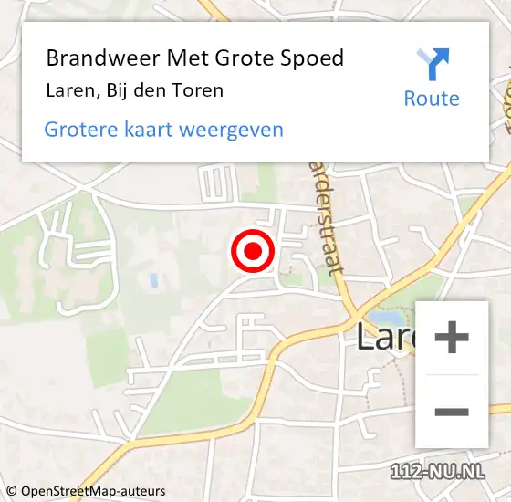 Locatie op kaart van de 112 melding: Brandweer Met Grote Spoed Naar Laren, Bij den Toren op 1 april 2022 12:00