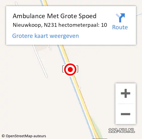 Locatie op kaart van de 112 melding: Ambulance Met Grote Spoed Naar Nieuwkoop, N231 hectometerpaal: 10 op 1 april 2022 12:10