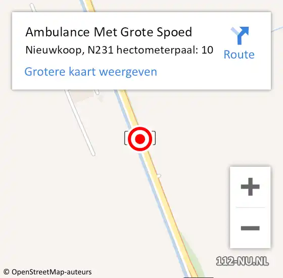 Locatie op kaart van de 112 melding: Ambulance Met Grote Spoed Naar Nieuwkoop, N231 hectometerpaal: 10 op 1 april 2022 12:13