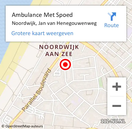 Locatie op kaart van de 112 melding: Ambulance Met Spoed Naar Noordwijk, Jan van Henegouwenweg op 1 april 2022 12:32