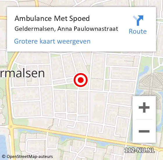 Locatie op kaart van de 112 melding: Ambulance Met Spoed Naar Geldermalsen, Anna Paulownastraat op 1 april 2022 12:32