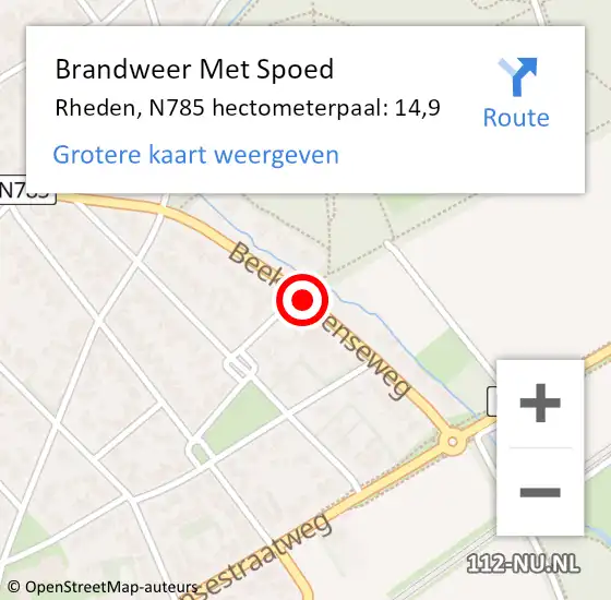 Locatie op kaart van de 112 melding: Brandweer Met Spoed Naar Rheden, N785 hectometerpaal: 14,9 op 1 april 2022 12:35