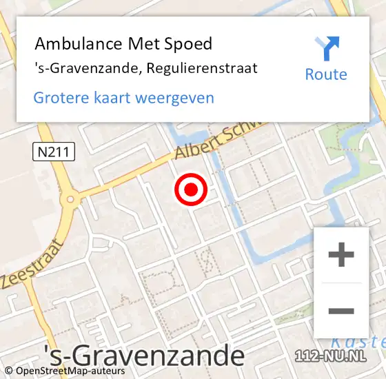 Locatie op kaart van de 112 melding: Ambulance Met Spoed Naar 's-Gravenzande, Regulierenstraat op 1 april 2022 12:42