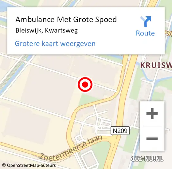 Locatie op kaart van de 112 melding: Ambulance Met Grote Spoed Naar Bleiswijk, Kwartsweg op 1 april 2022 12:55