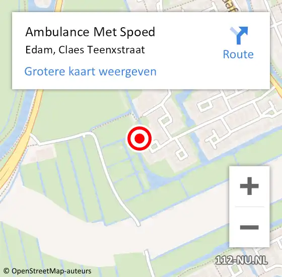 Locatie op kaart van de 112 melding: Ambulance Met Spoed Naar Edam, Claes Teenxstraat op 1 april 2022 12:55