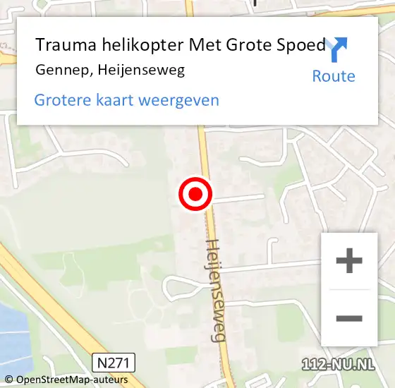 Locatie op kaart van de 112 melding: Trauma helikopter Met Grote Spoed Naar Gennep, Heijenseweg op 1 april 2022 13:09