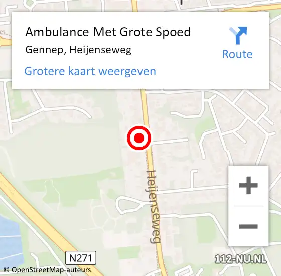 Locatie op kaart van de 112 melding: Ambulance Met Grote Spoed Naar Gennep, Heijenseweg op 1 april 2022 13:10