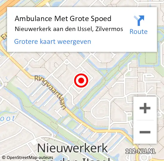 Locatie op kaart van de 112 melding: Ambulance Met Grote Spoed Naar Nieuwerkerk aan den IJssel, Zilvermos op 1 april 2022 13:27