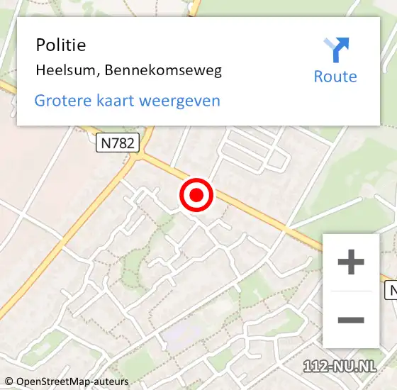 Locatie op kaart van de 112 melding: Politie Heelsum, Bennekomseweg op 1 april 2022 13:39