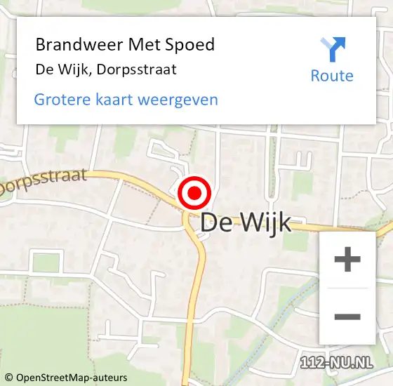 Locatie op kaart van de 112 melding: Brandweer Met Spoed Naar De Wijk, Dorpsstraat op 1 april 2022 13:45