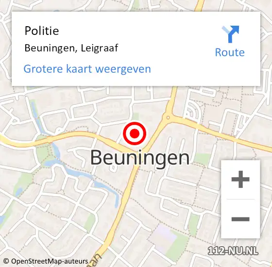 Locatie op kaart van de 112 melding: Politie Beuningen, Leigraaf op 1 april 2022 13:58