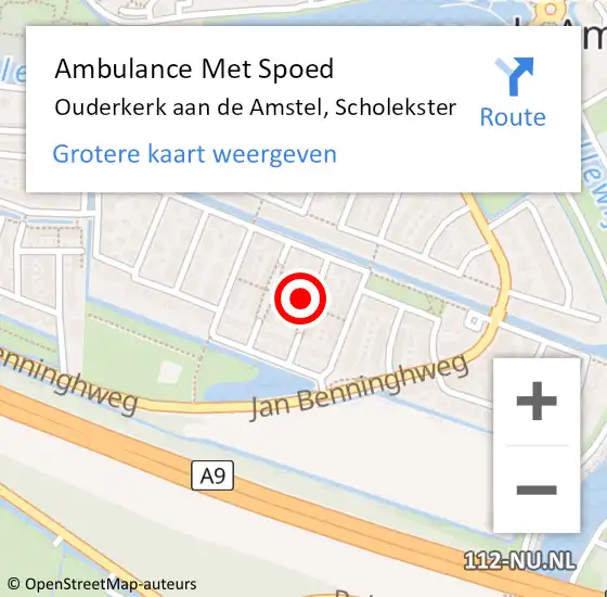 Locatie op kaart van de 112 melding: Ambulance Met Spoed Naar Ouderkerk aan de Amstel, Scholekster op 1 april 2022 14:03