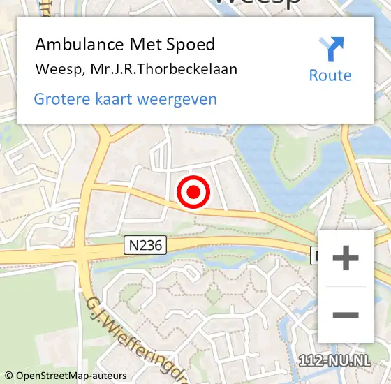 Locatie op kaart van de 112 melding: Ambulance Met Spoed Naar Weesp, Mr.J.R.Thorbeckelaan op 1 april 2022 14:48