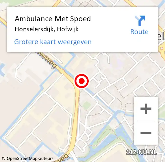 Locatie op kaart van de 112 melding: Ambulance Met Spoed Naar Honselersdijk, Hofwijk op 1 april 2022 14:51