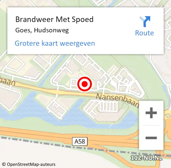 Locatie op kaart van de 112 melding: Brandweer Met Spoed Naar Goes, Hudsonweg op 1 april 2022 15:12