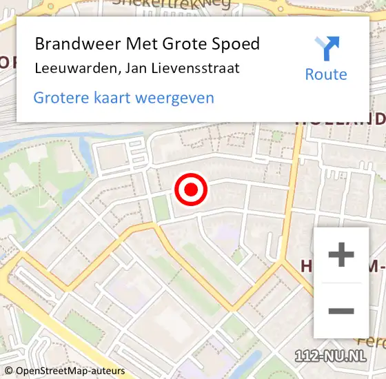 Locatie op kaart van de 112 melding: Brandweer Met Grote Spoed Naar Leeuwarden, Jan Lievensstraat op 1 april 2022 15:19