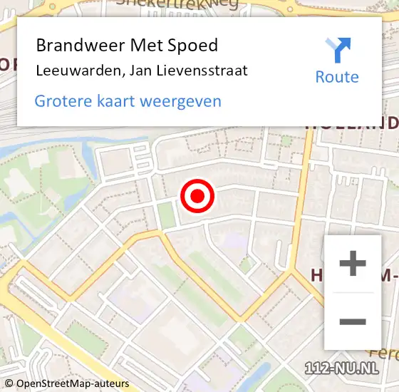 Locatie op kaart van de 112 melding: Brandweer Met Spoed Naar Leeuwarden, Jan Lievensstraat op 1 april 2022 15:23