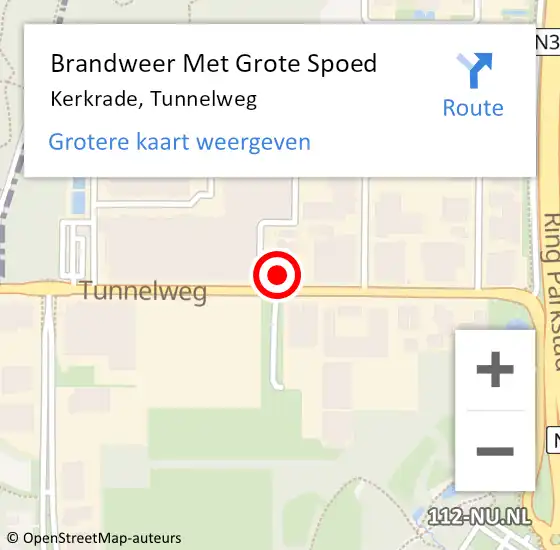 Locatie op kaart van de 112 melding: Brandweer Met Grote Spoed Naar Kerkrade, Tunnelweg op 1 april 2022 15:26