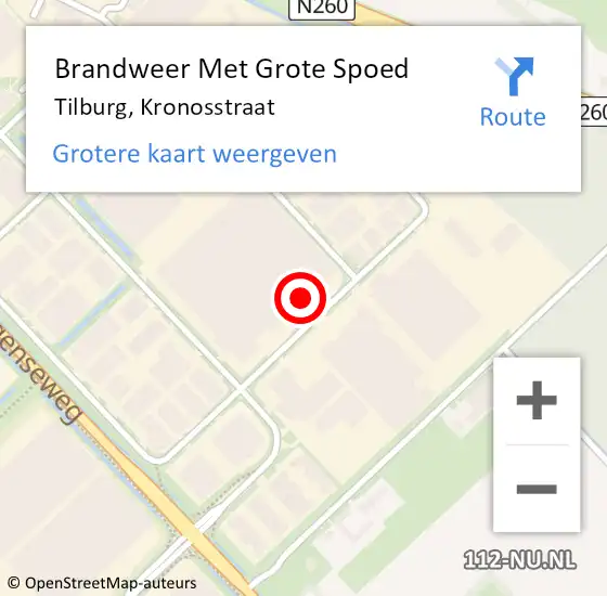 Locatie op kaart van de 112 melding: Brandweer Met Grote Spoed Naar Tilburg, Kronosstraat op 1 april 2022 15:28