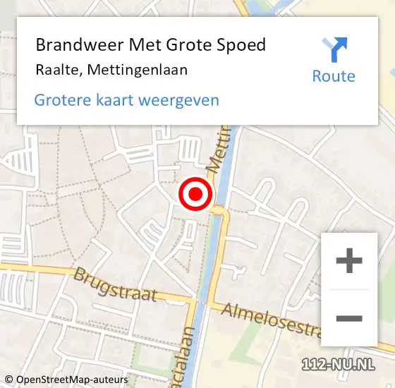 Locatie op kaart van de 112 melding: Brandweer Met Grote Spoed Naar Raalte, Mettingenlaan op 1 april 2022 15:46