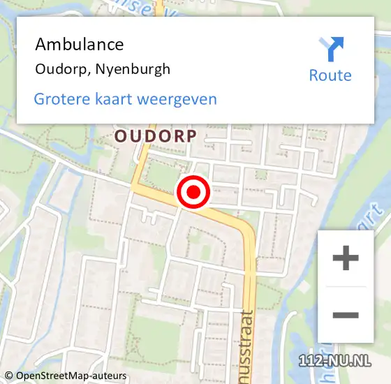 Locatie op kaart van de 112 melding: Ambulance Oudorp, Nyenburgh op 1 april 2022 15:49