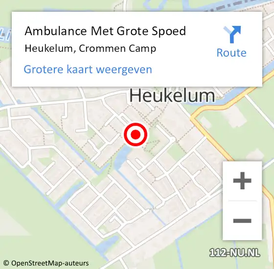 Locatie op kaart van de 112 melding: Ambulance Met Grote Spoed Naar Heukelum, Crommen Camp op 1 april 2022 15:58