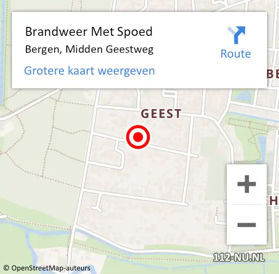 Locatie op kaart van de 112 melding: Brandweer Met Spoed Naar Bergen, Midden Geestweg op 1 april 2022 16:07