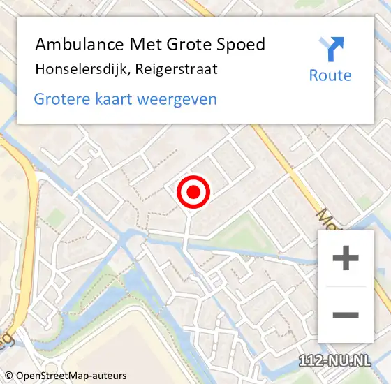 Locatie op kaart van de 112 melding: Ambulance Met Grote Spoed Naar Honselersdijk, Reigerstraat op 1 april 2022 16:47