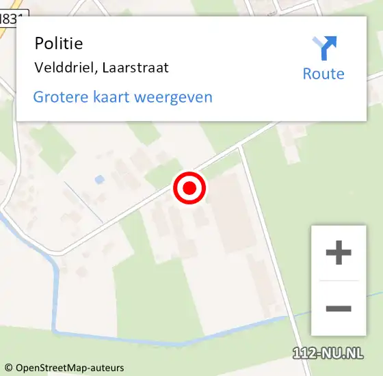 Locatie op kaart van de 112 melding: Politie Velddriel, Laarstraat op 1 april 2022 16:48