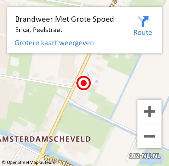 Locatie op kaart van de 112 melding: Brandweer Met Grote Spoed Naar Erica, Peelstraat op 1 april 2022 16:58