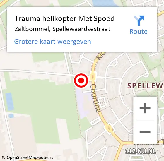 Locatie op kaart van de 112 melding: Trauma helikopter Met Spoed Naar Zaltbommel, Spellewaardsestraat op 1 april 2022 17:03