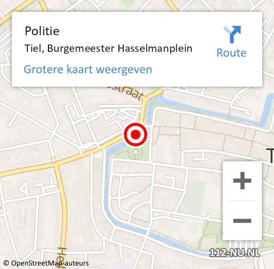 Locatie op kaart van de 112 melding: Politie Tiel, Burgemeester Hasselmanplein op 1 april 2022 17:20