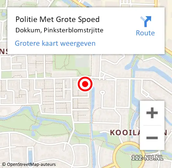 Locatie op kaart van de 112 melding: Politie Met Grote Spoed Naar Dokkum, Pinksterblomstrjitte op 1 april 2022 17:20