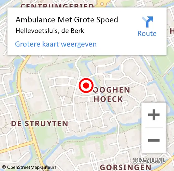 Locatie op kaart van de 112 melding: Ambulance Met Grote Spoed Naar Hellevoetsluis, de Berk op 1 april 2022 17:44