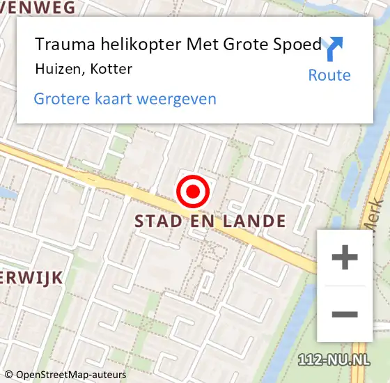 Locatie op kaart van de 112 melding: Trauma helikopter Met Grote Spoed Naar Huizen, Kotter op 1 april 2022 17:49