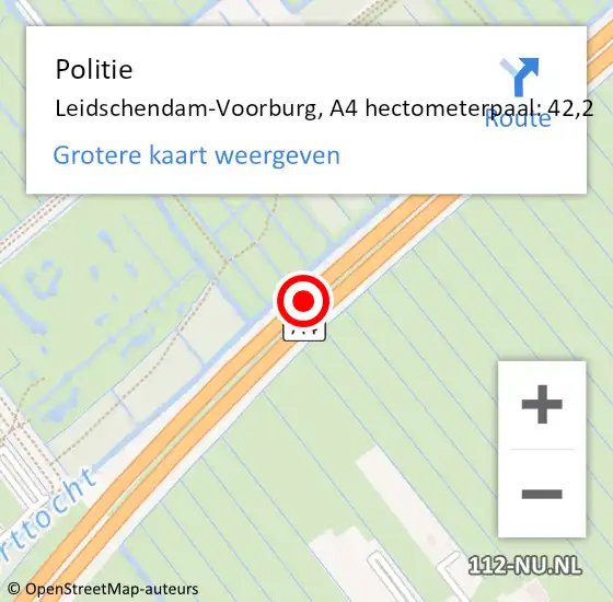 Locatie op kaart van de 112 melding: Politie Leidschendam-Voorburg, A4 hectometerpaal: 42,2 op 1 april 2022 17:53