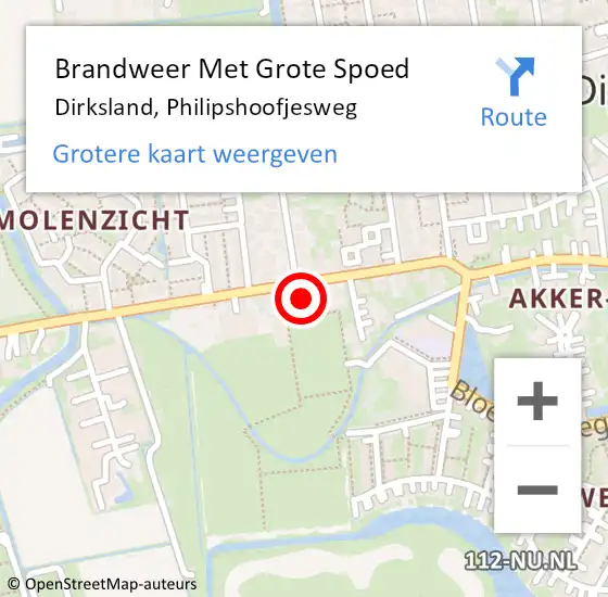 Locatie op kaart van de 112 melding: Brandweer Met Grote Spoed Naar Dirksland, Philipshoofjesweg op 1 april 2022 18:30