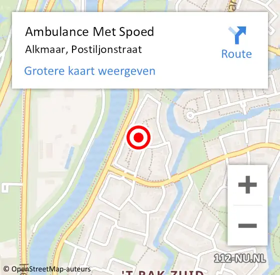 Locatie op kaart van de 112 melding: Ambulance Met Spoed Naar Alkmaar, Postiljonstraat op 1 april 2022 18:45