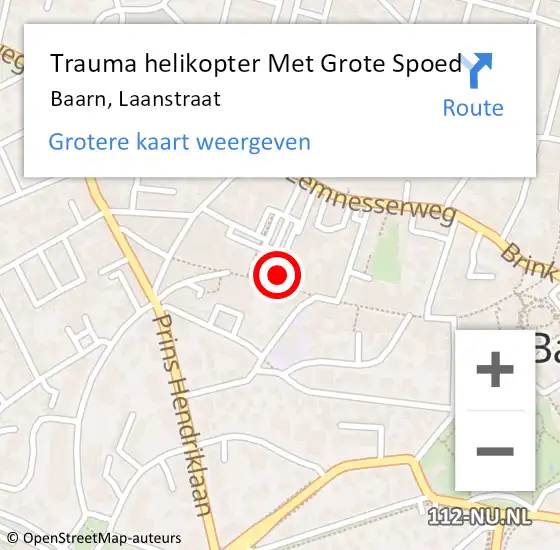 Locatie op kaart van de 112 melding: Trauma helikopter Met Grote Spoed Naar Baarn, Laanstraat op 1 april 2022 19:41