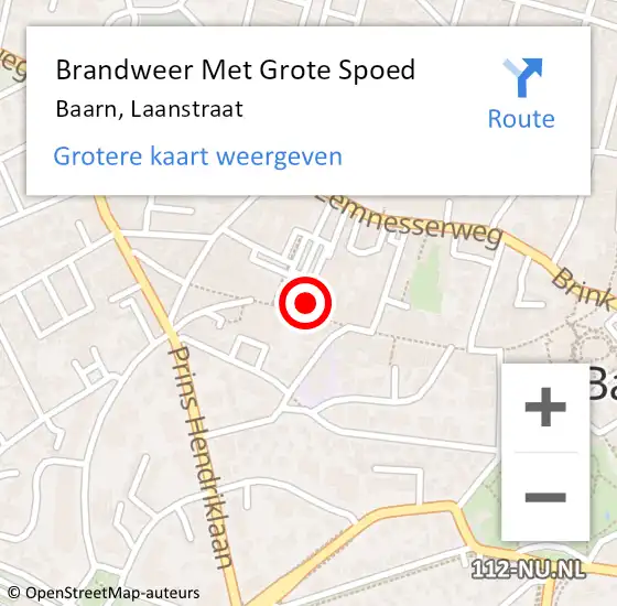 Locatie op kaart van de 112 melding: Brandweer Met Grote Spoed Naar Baarn, Laanstraat op 1 april 2022 19:42