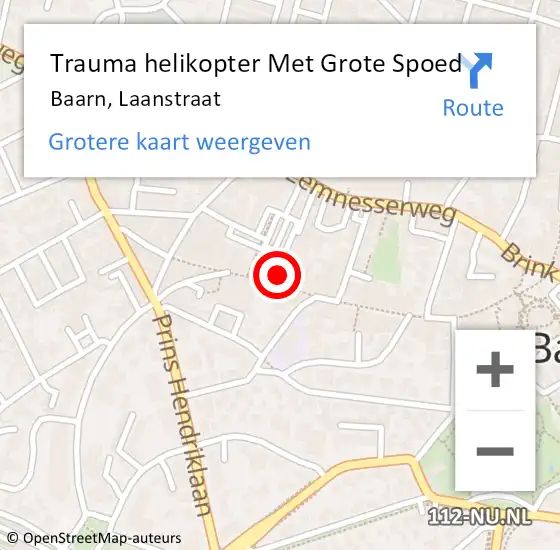 Locatie op kaart van de 112 melding: Trauma helikopter Met Grote Spoed Naar Baarn, Laanstraat op 1 april 2022 19:45