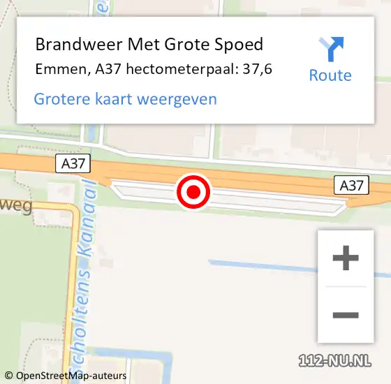 Locatie op kaart van de 112 melding: Brandweer Met Grote Spoed Naar Emmen, A37 hectometerpaal: 37,6 op 1 april 2022 19:54